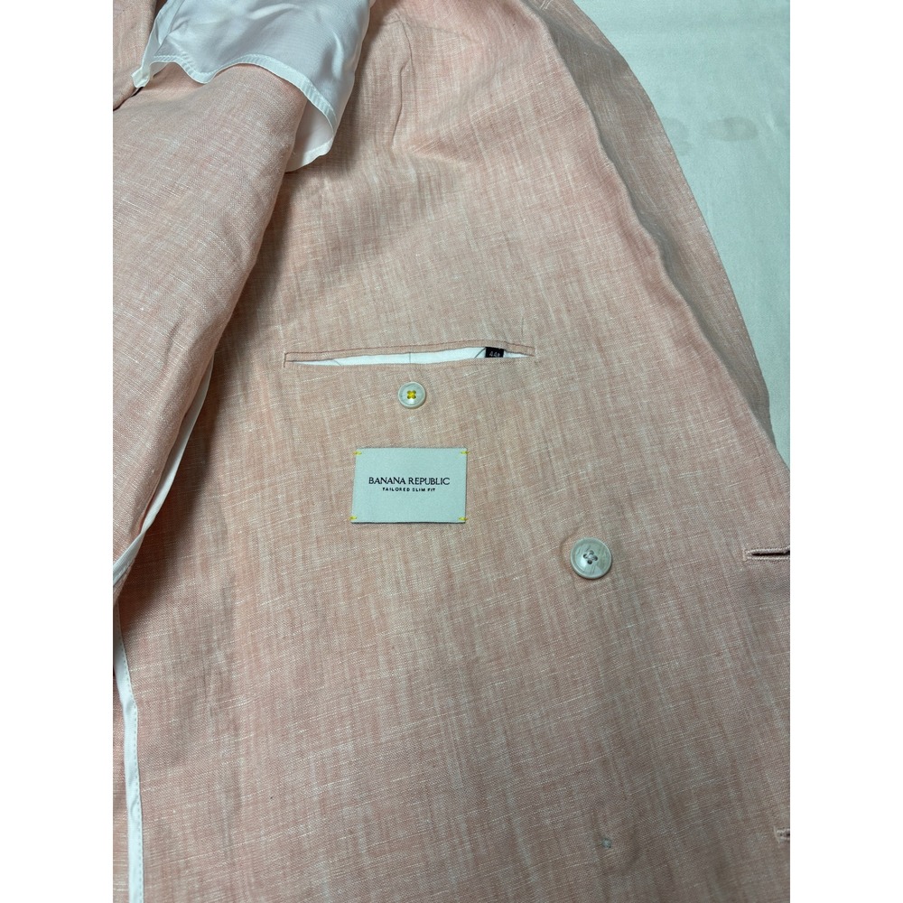 Banana Republic Mens Salmon Pink  Linen Double Breasted Suit 44R Slim Fit 36x25 - Picture 7 of 16